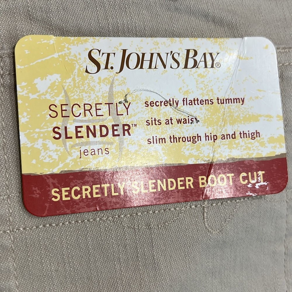 New St John’s Bay Secretly Slender Beige Bootcut Jeans slim through hip & thigh! - Picture 10 of 12